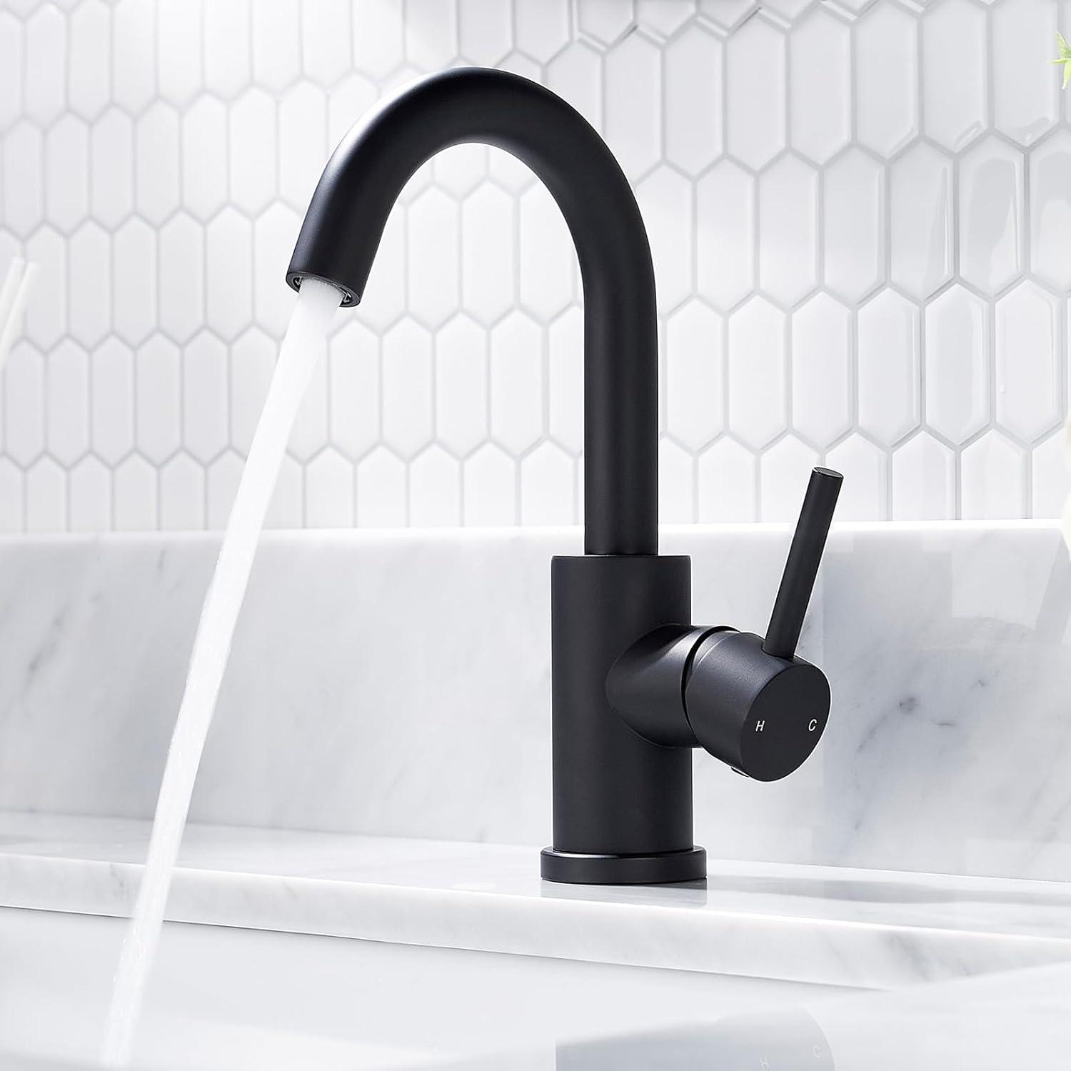FORIOUS Schwarz Wasserhahn Bad 360° Drehbar Edelstahl Mischbatterie