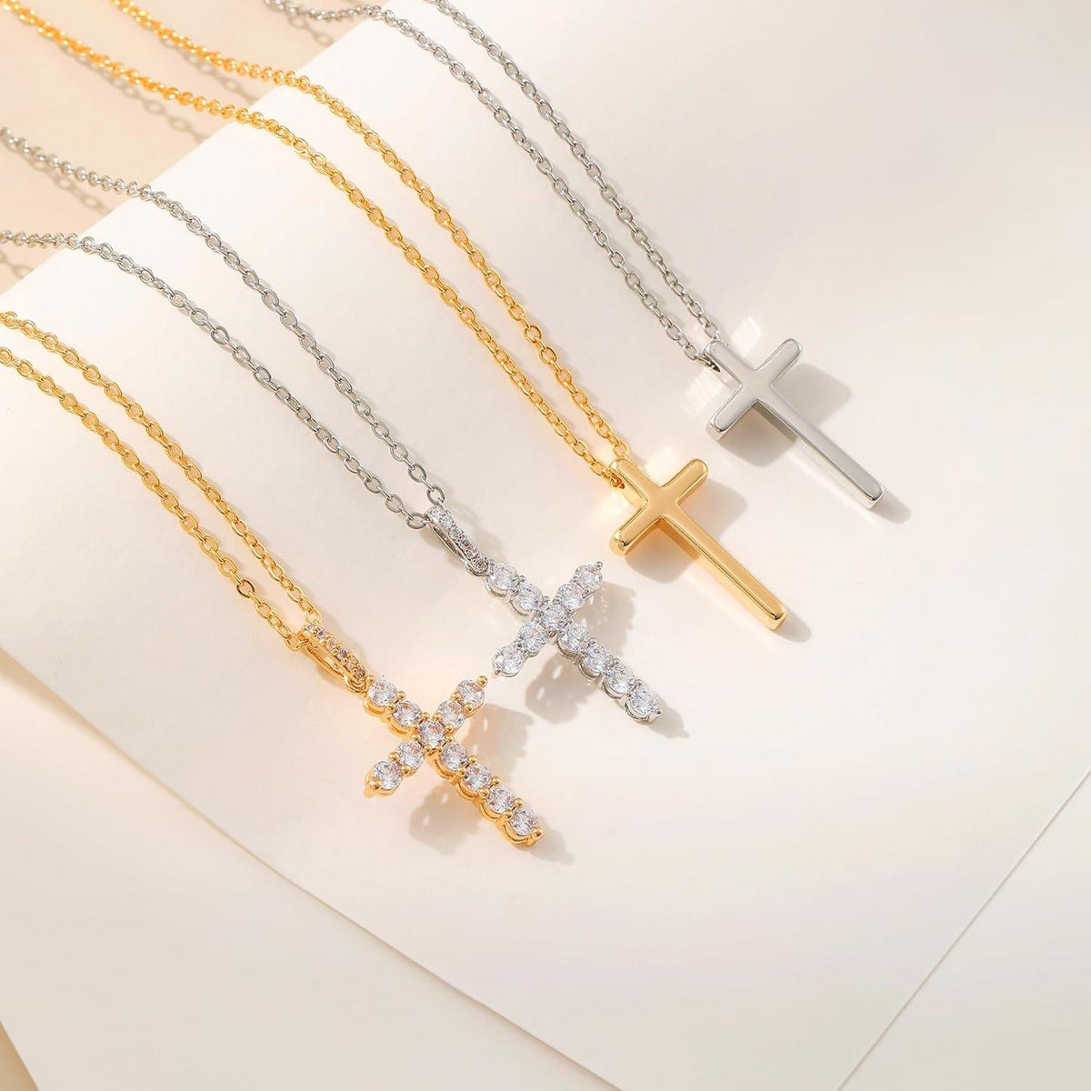 Kreuz Kette Silber Gold Damen Halskette Kette Anhänger CZ