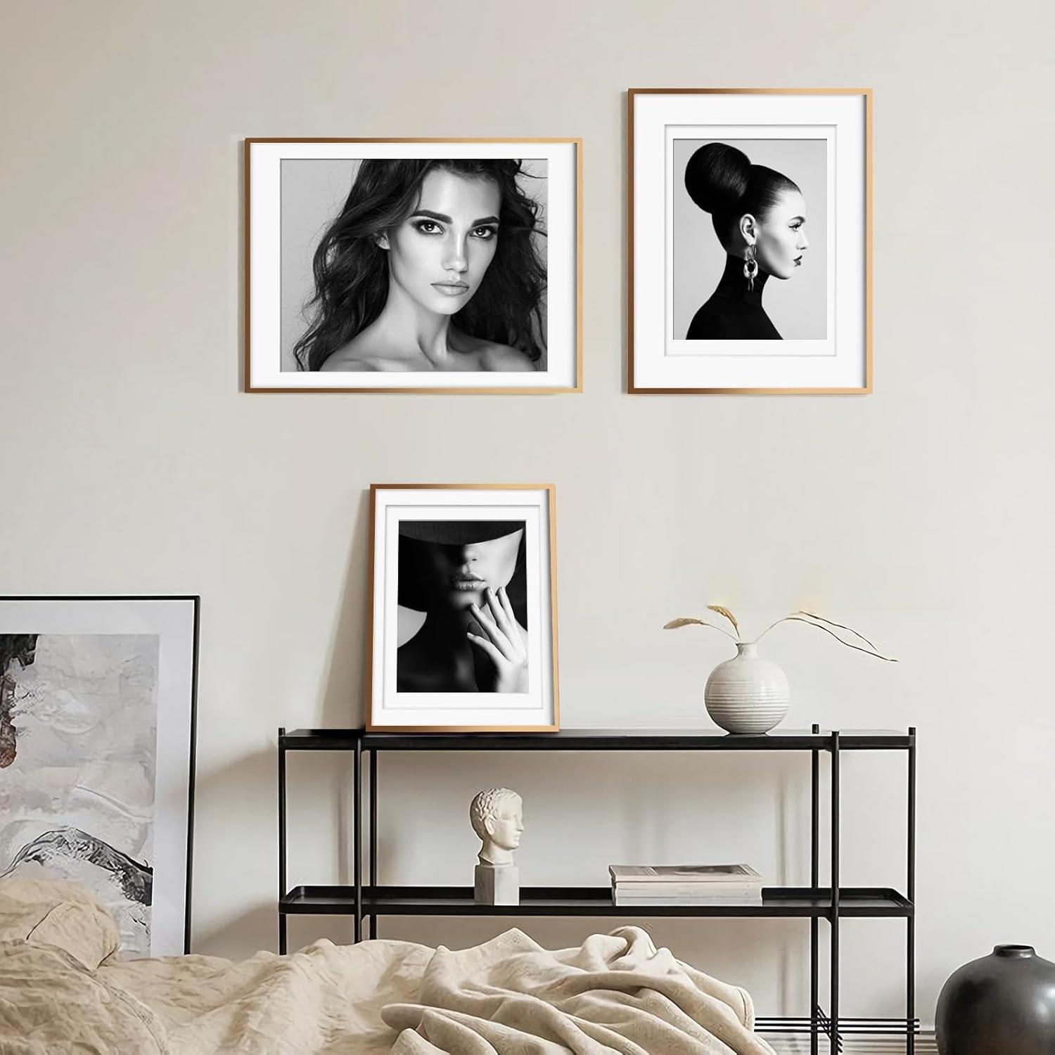 Gold Aluminum A3 Picture Frame Set with Mats - Tabletop/Wall Mount - 2 Pack
