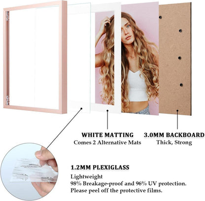 Aluminum Picture Frame Display with Mats, Plexiglass, 2 Pack