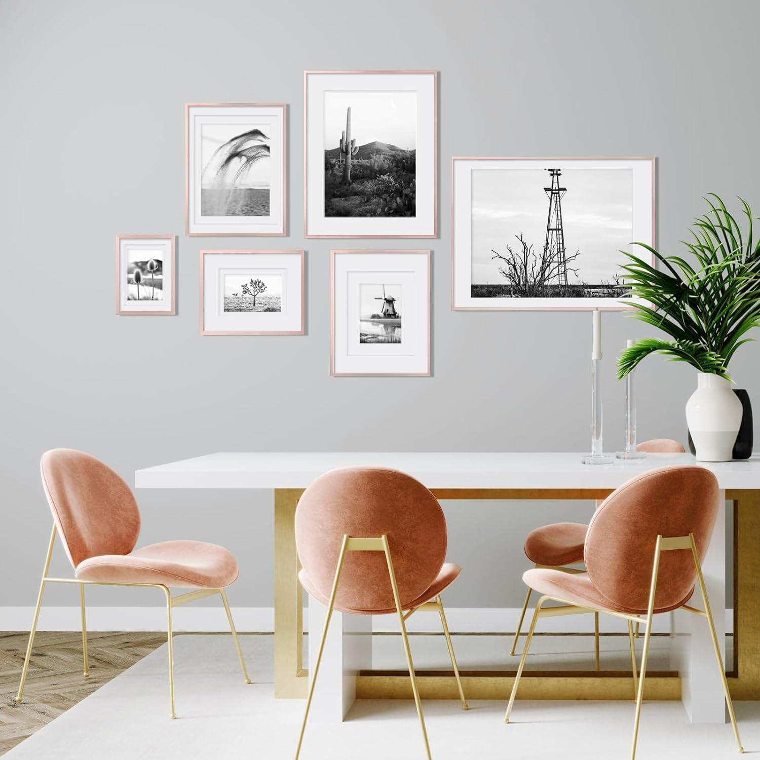 Aluminum Picture Frame Display with Mats, Rose Gold, 2 Pack