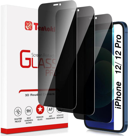 Tentoki Sichtschutz Panzerglas Anti-Spy iPhone 12 6,1 Zoll 3 Stück
