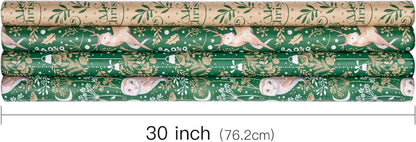 Weihnachts-Geschenkpapier Kraftpapier Eule Rentier