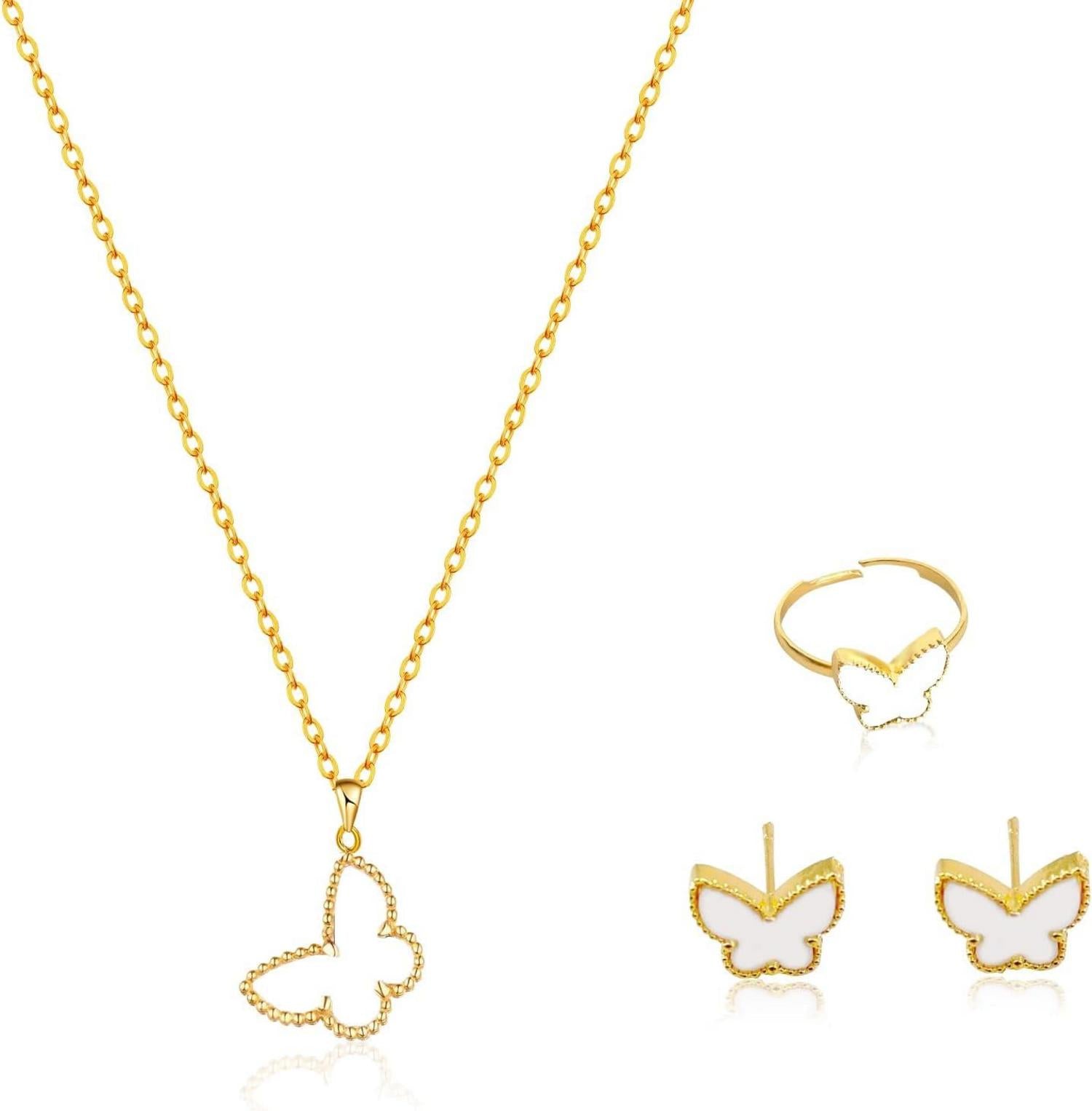 Schmetterling Schmuck Set Anhänger Halskette Ringe Ohrring Fraun