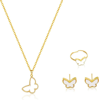 Schmetterling Schmuck Set Anhänger Halskette Ringe Ohrring Fraun