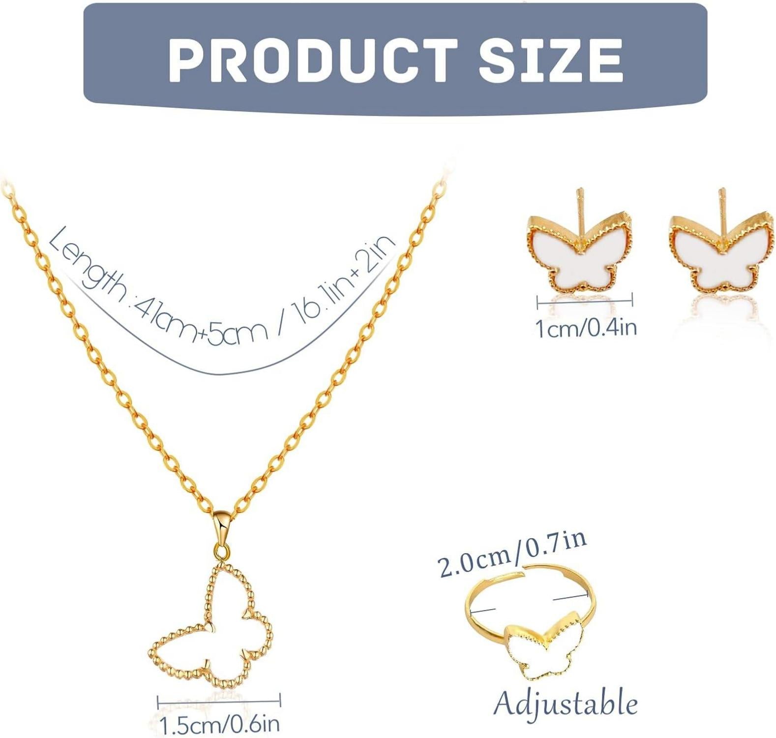 Schmetterling Schmuck Set Anhänger Halskette Ringe Ohrring Fraun