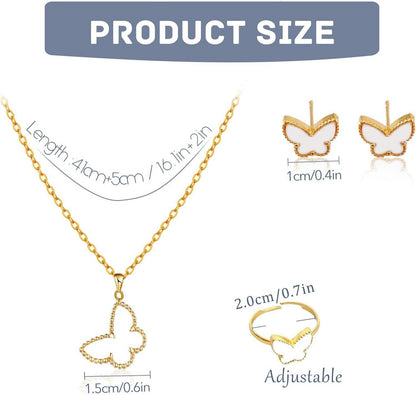 Schmetterling Schmuck Set Anhänger Halskette Ringe Ohrring Fraun