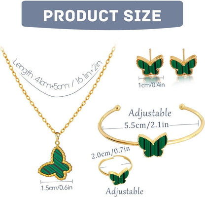 Schmetterling Schmuck Set für Damen Anhänger Halskette Ohrringe