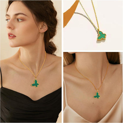 Schmetterling Schmuck Set für Damen Halskette Ohrringe Armband Ringe Grün