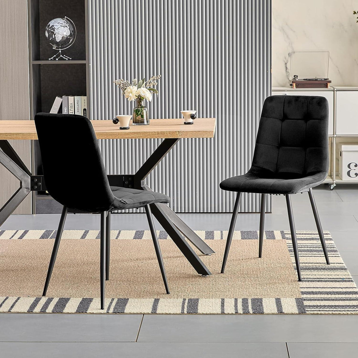 Gepolsterte Esszimmerstühle 4er Set, Samt & Metall Schwarz