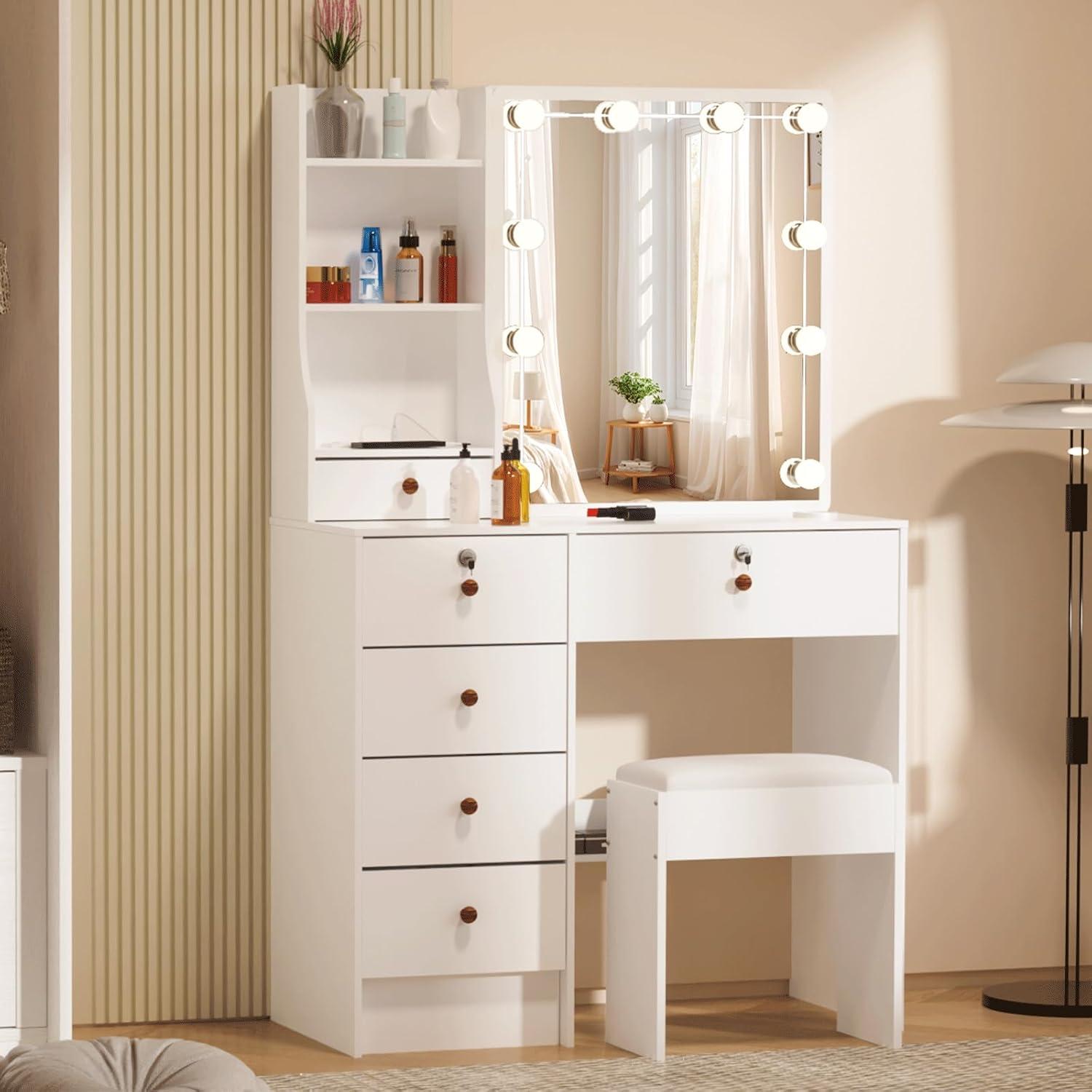 Schminktisch mit Beleuchtung und Hocker für Schlafzimmer