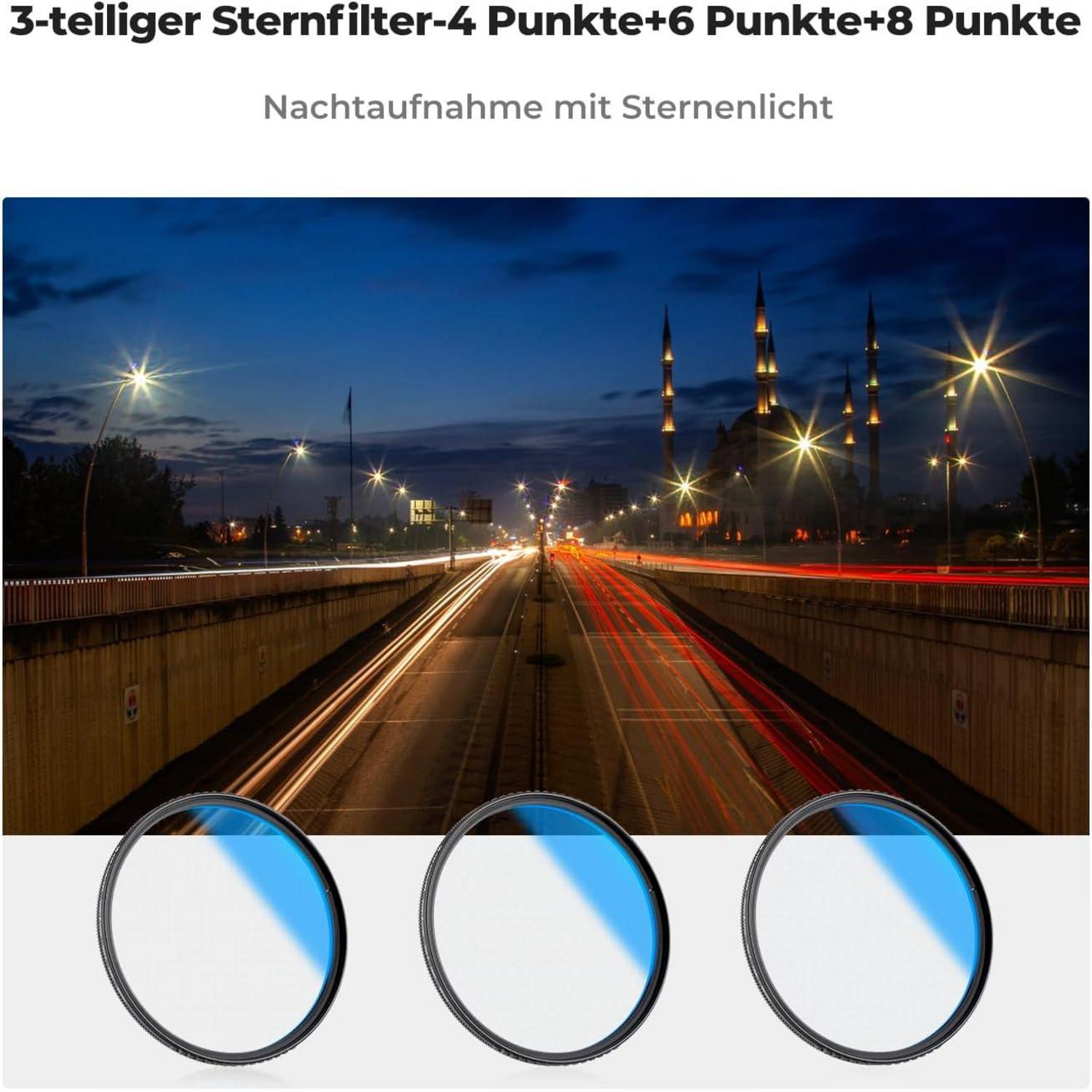 58mm Sternfilter 4 6 8 Punkte Set für Sternenlichteffekte