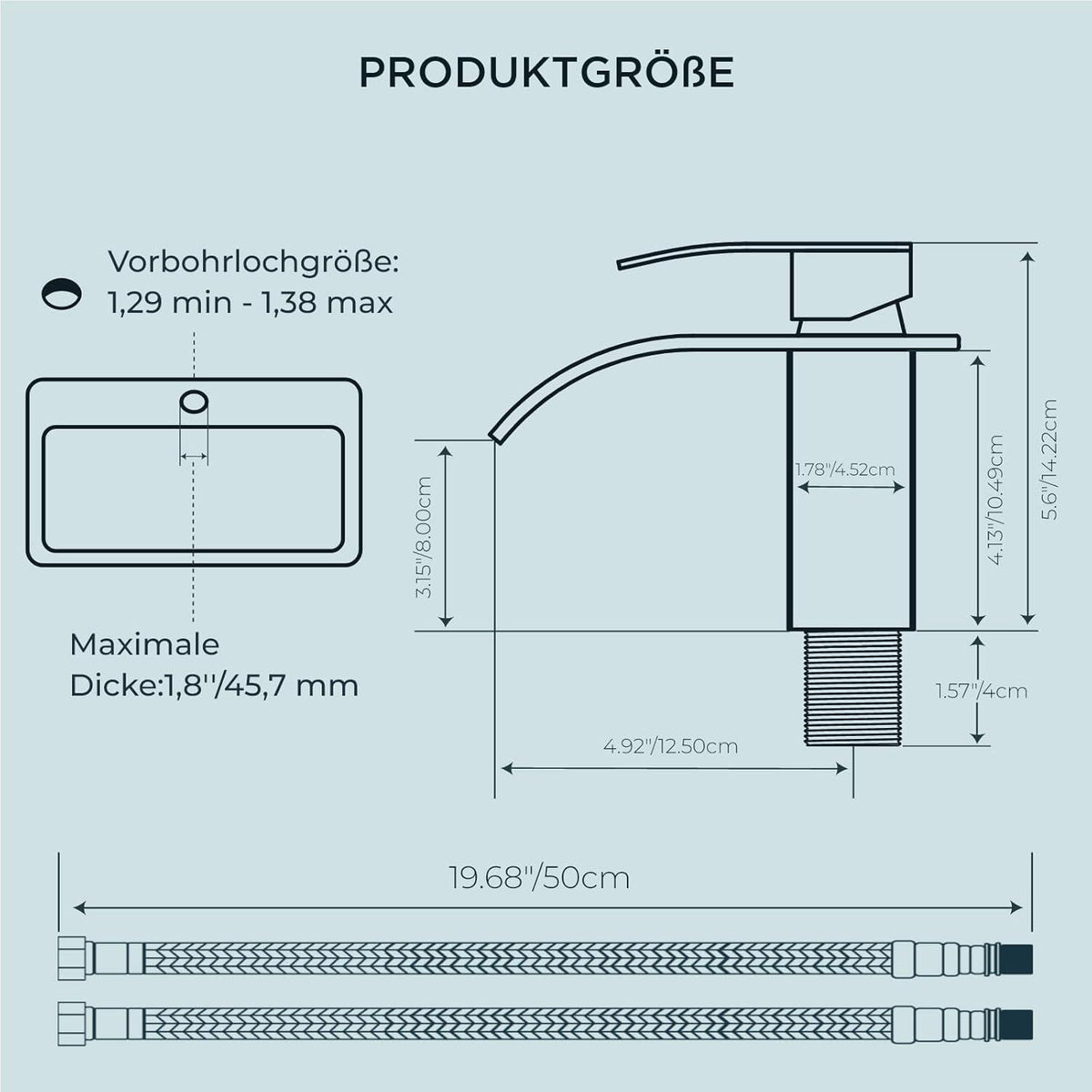 Wasserfall Waschtischarmatur mit Einhandmischer, Chrom, 80mm Auslaufhöhe