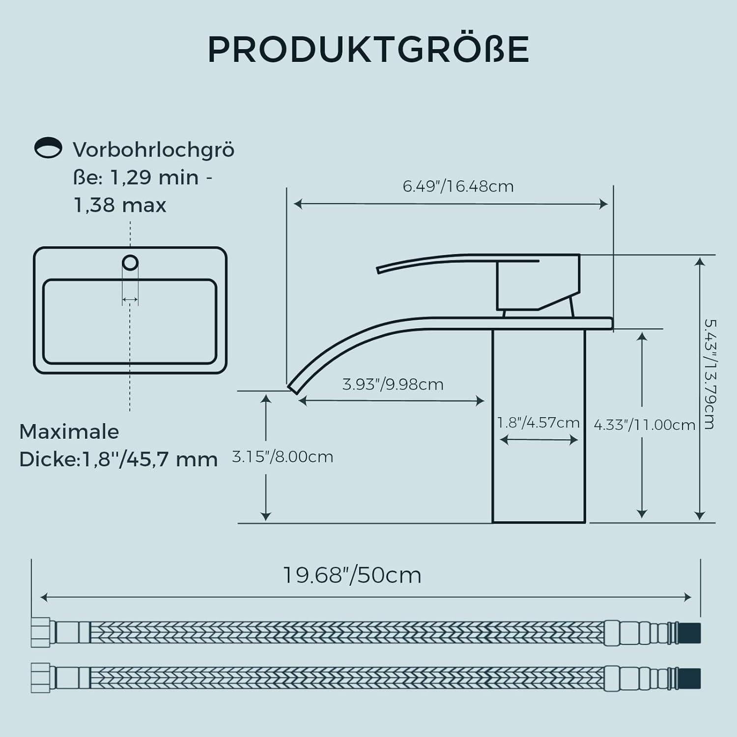 FORIOUS Wasserfall Waschbeckenarmatur Edelstahl 80MM Schwarz