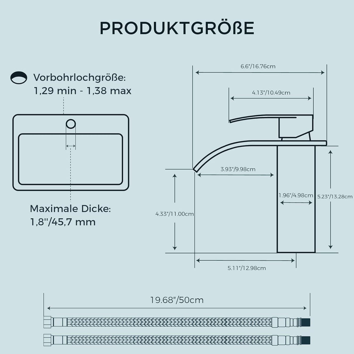 Wasserfall Einlochmontage Armatur Auslaufhöhe 110mm Schwarz