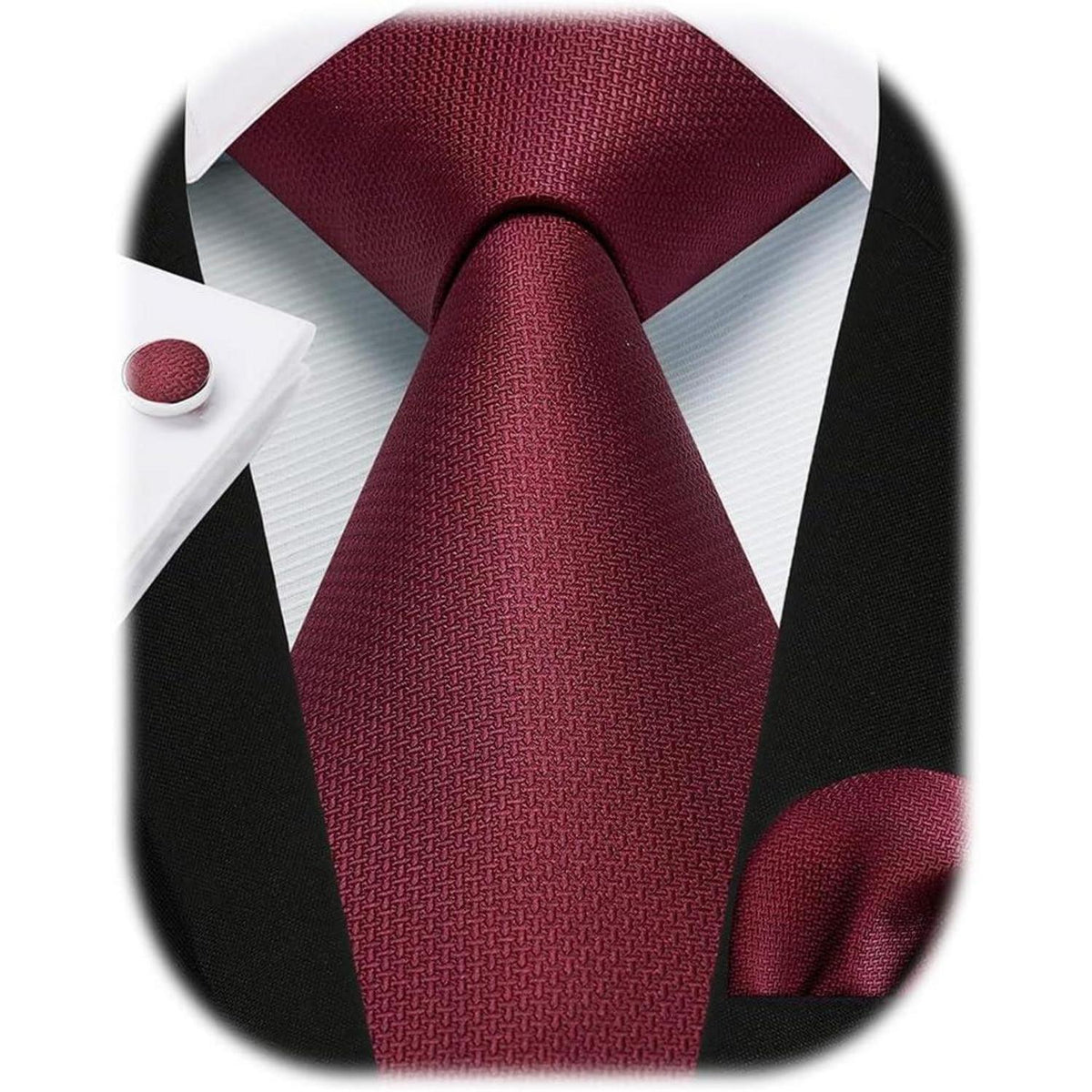 Herren Krawatten Set mit Einstecktuch & Manschettenknöpfen – Seide Paisley Burgund