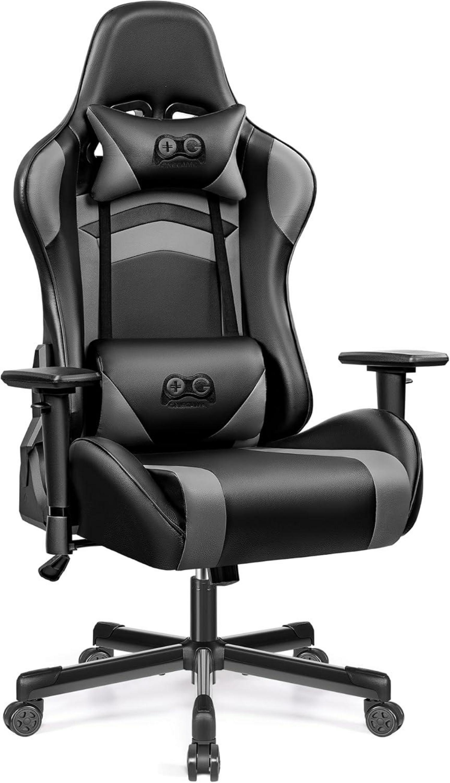 Ergonomischer Gaming Chair Kopfstütze Lendenstütze Schwarzgrau
