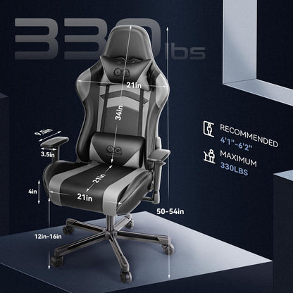 Ergonomischer Gaming Chair Kopfstütze Lendenstütze Schwarzgrau