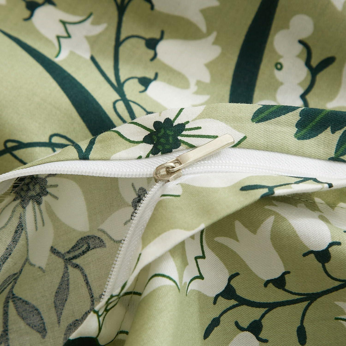 Baumwoll Bettwäsche Set Blumen Grün Weiß 220x240 cm