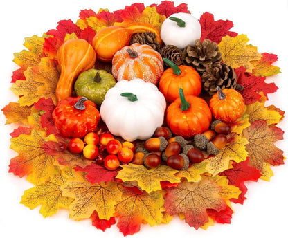 238-teiliges Kürbis Deko Set mit Herbstblättern, Eicheln, Tannenzapfen