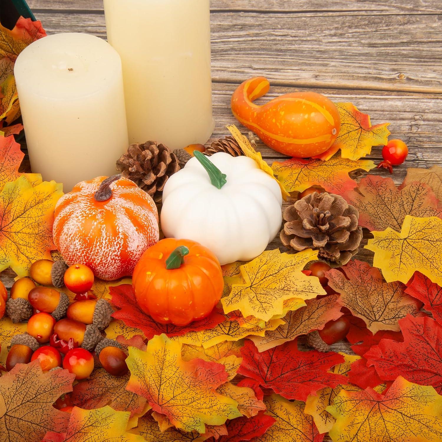 238-teiliges Kürbis Deko Set mit Herbstblättern & Eicheln