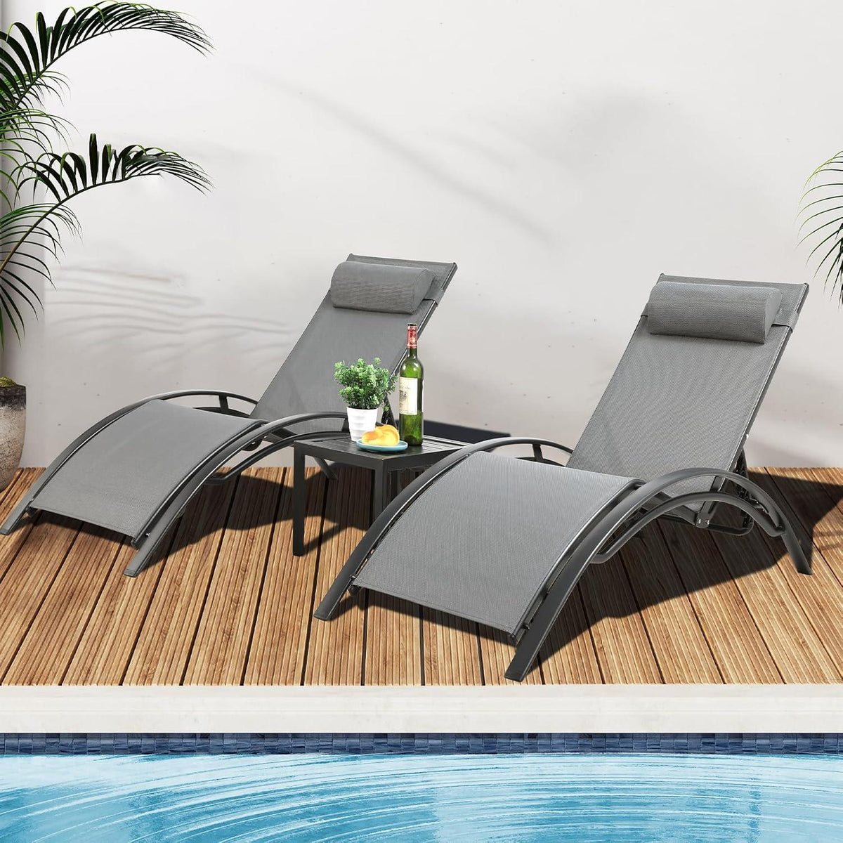 Aluminium Sonnenliege XXL mit Tisch & Kopfkissen, wetterfest, 5-fach