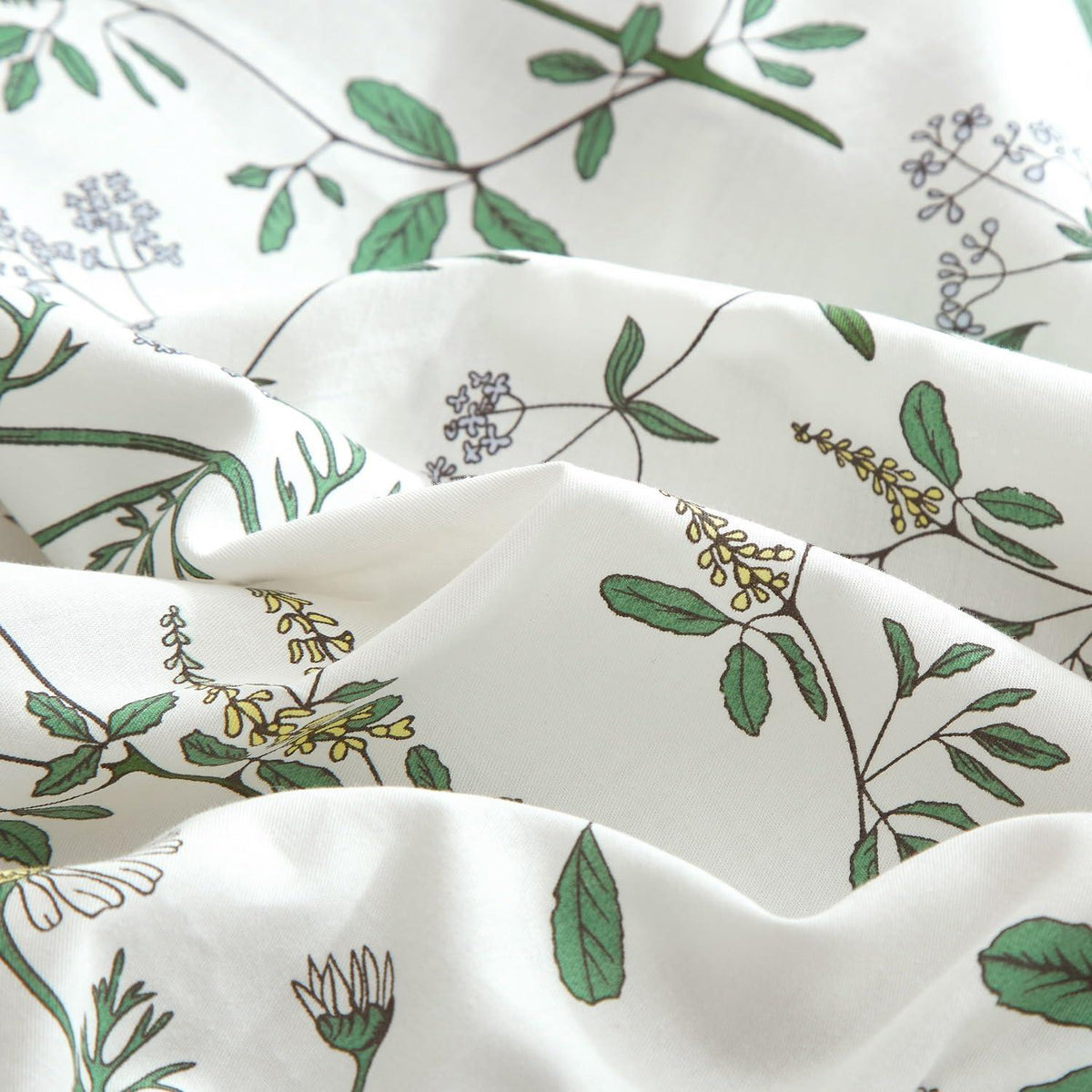 4teiliges Bettwäsche-Set Baumwolle 135x200 cm Grün Weiß Blumen