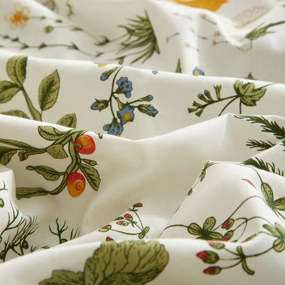 Baumwoll Bettwäsche Set Blumen Grün Weiß 220x240 cm