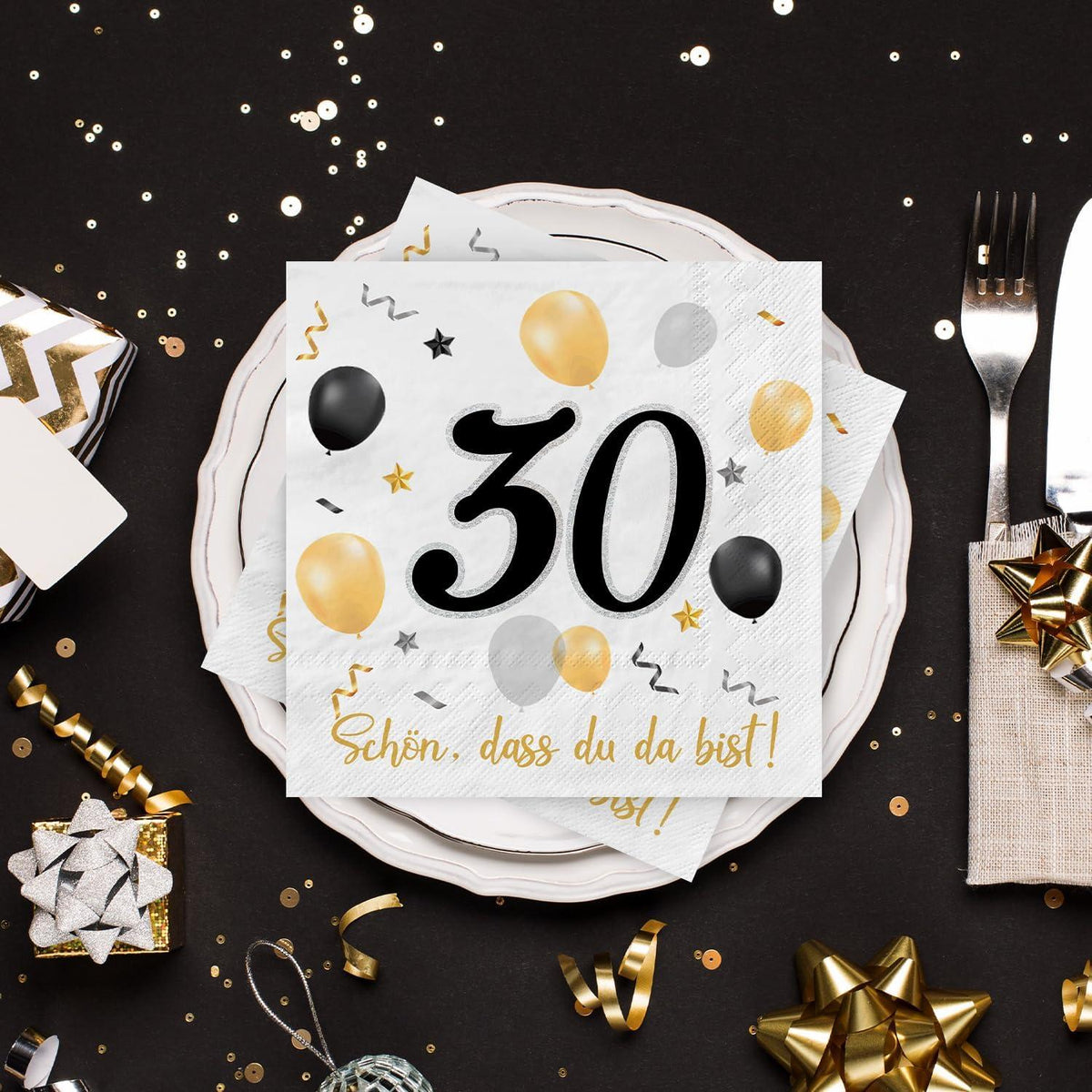 Schwarze Gold Servietten 30. Geburtstag Party Deko 30 Stück