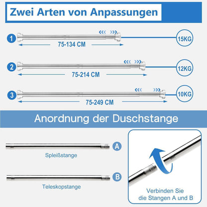 Verstellbare Duschvorhangstange Teleskopstange Weiß 75-134CM