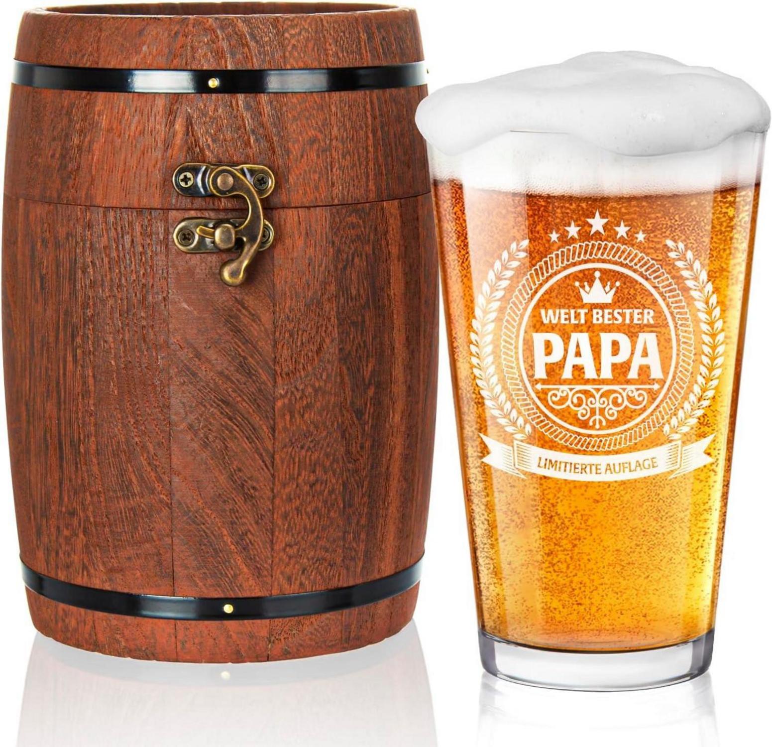 Papa-Bierglas in Fassbox 480ml, Premium Geburtstagsgeschenk