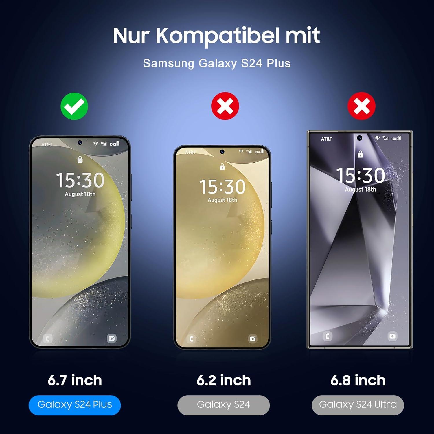Panzer Schutzfolie Samsung Galaxy S24 Plus 3er Set 9H Anti-Kratzer