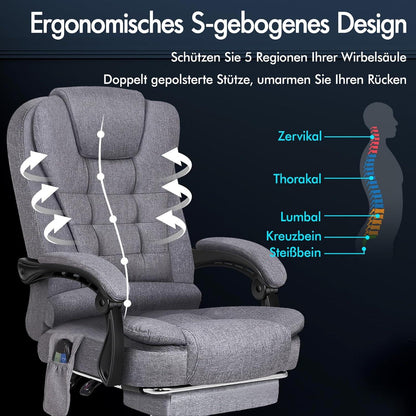 Bürostuhl mit Lordosenstütze, Armlehne, Massagefunktion, höhenverstellbar, Grey