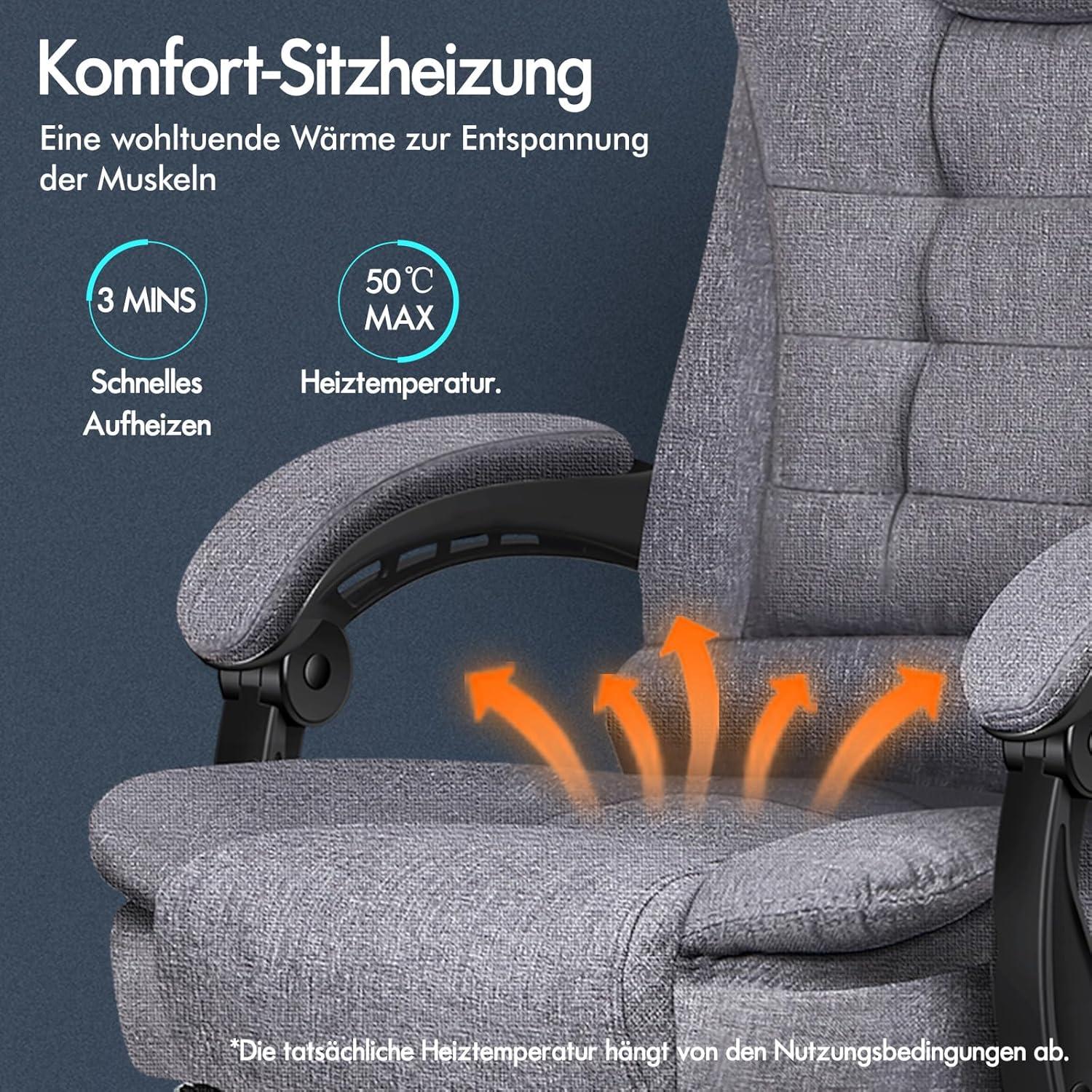 Bürostuhl mit Lordosenstütze, Armlehne, Massagefunktion, höhenverstellbar, Grey