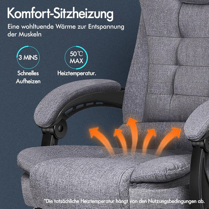 Bürostuhl mit Lordosenstütze, Armlehne, Massagefunktion, höhenverstellbar, Grey
