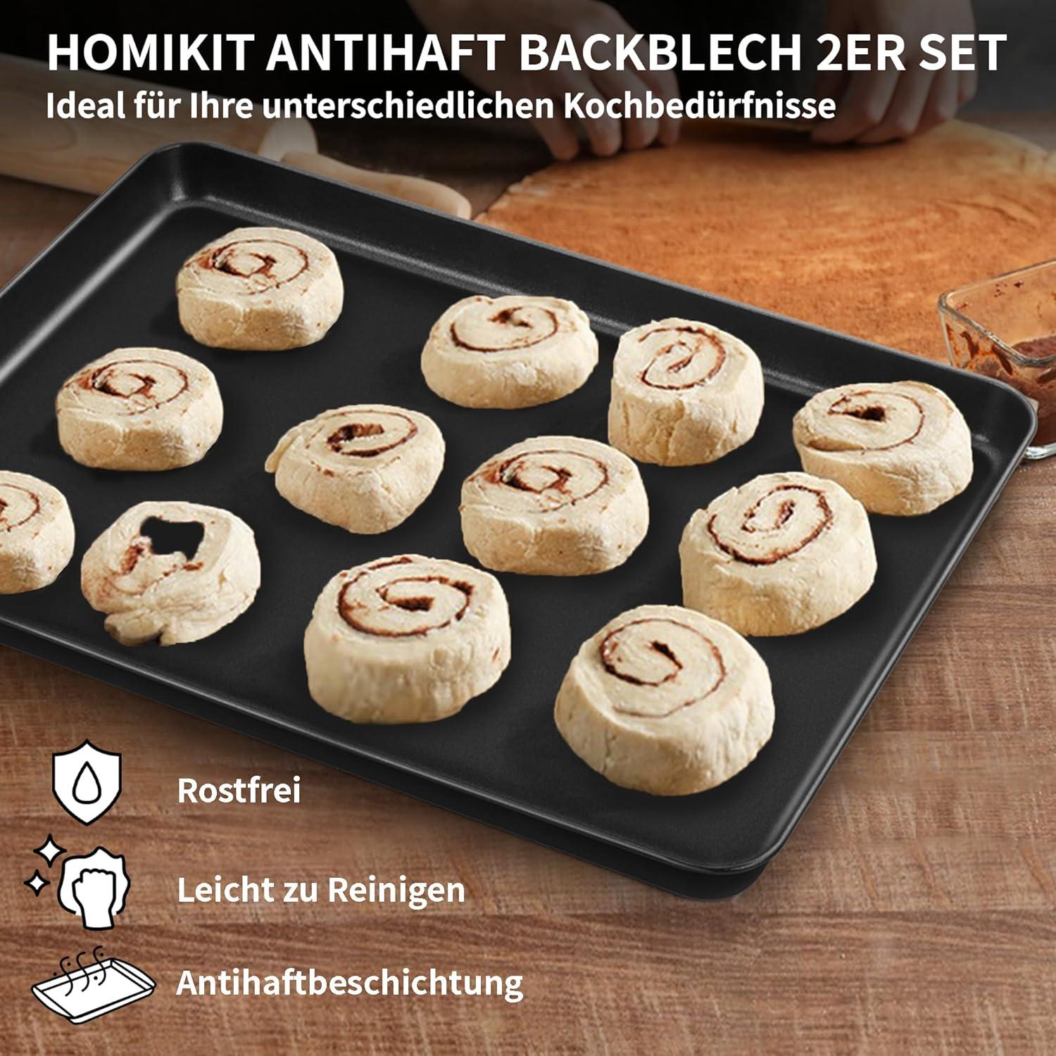 Homikit 2er Set Antihaft Backblech Groß 40,5x30,4x2,5 cm Rechteckig