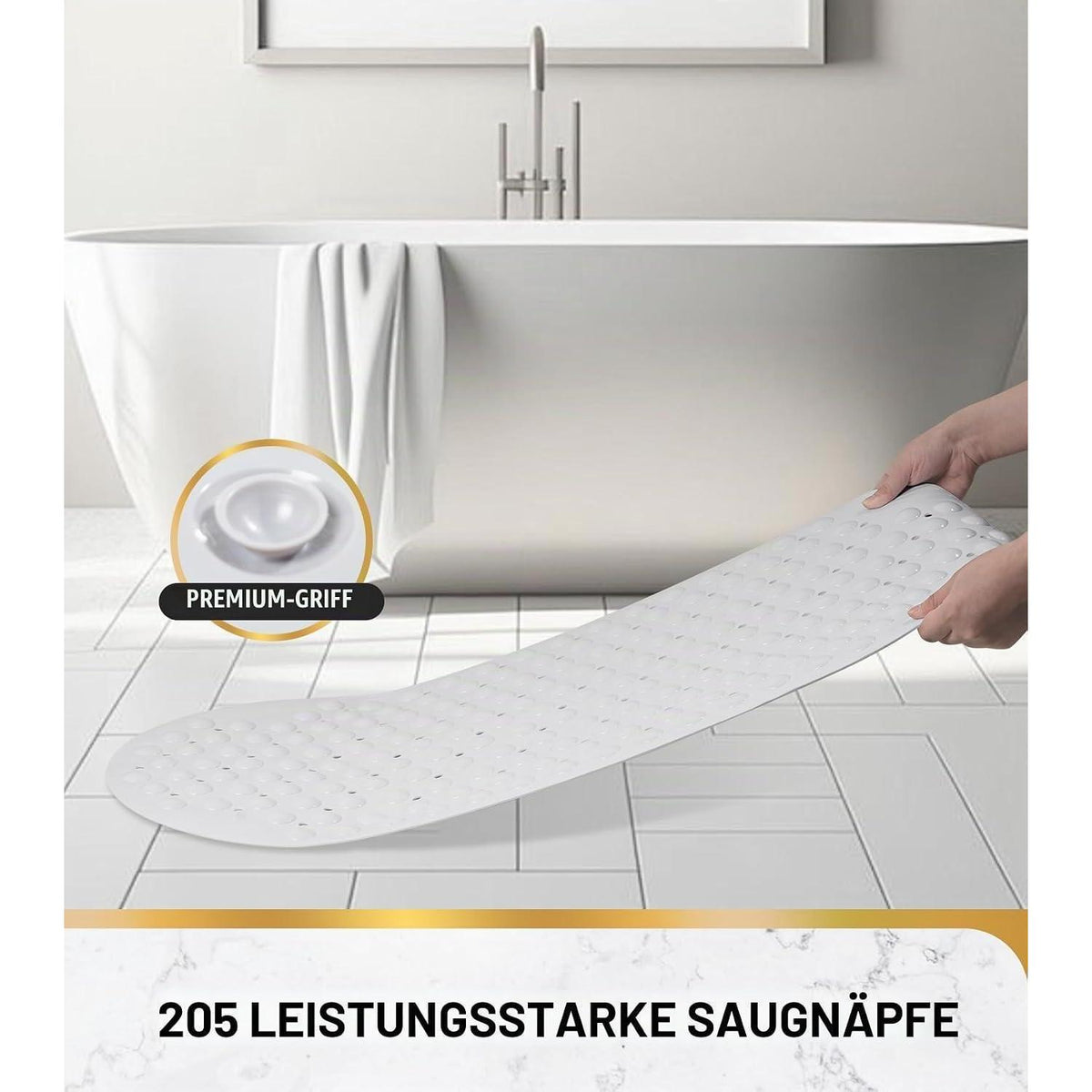 Rutschfeste Badewannenmatte oval, weiß – 88x40 cm