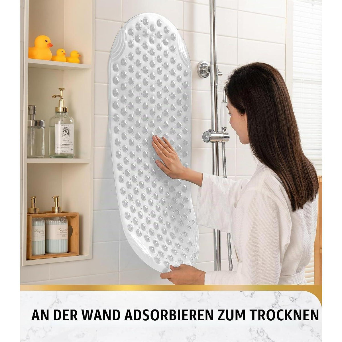 Rutschfeste Badewannenmatte oval, weiß – 88x40 cm