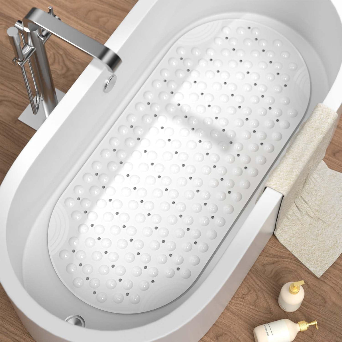 Rutschfeste Badewannenmatte oval, weiß – 88x40 cm