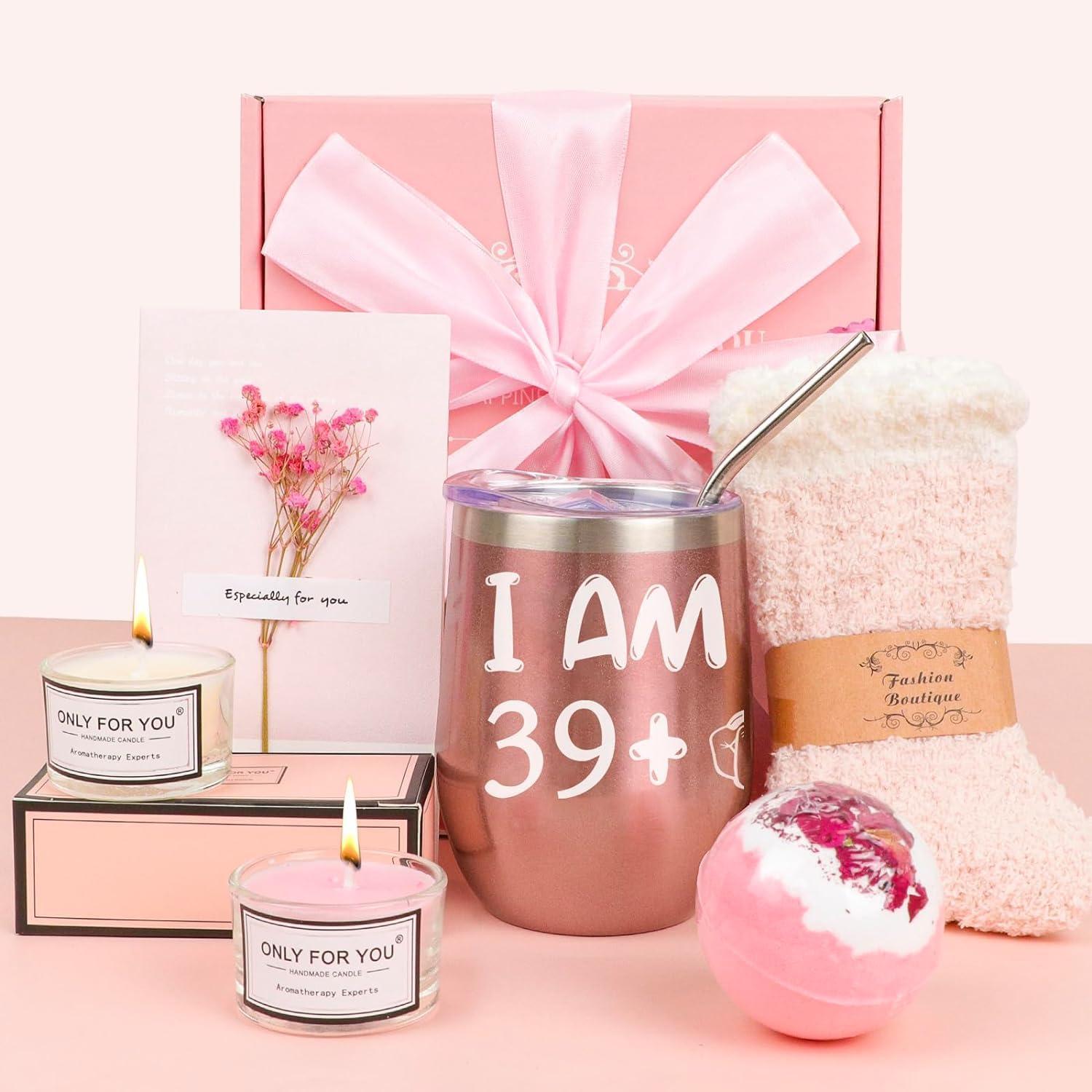 40. Geburtstag Geschenkset für Frauen, Weinbecher, Spa-Geschenkbox