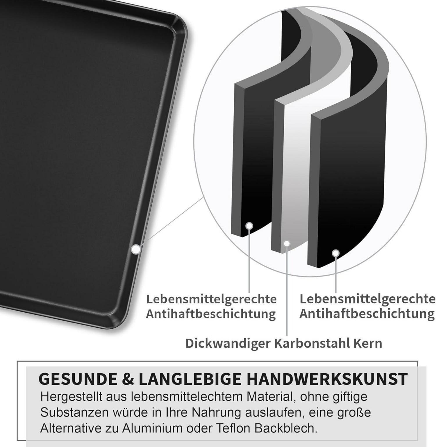 Backblech Set Karbonstahl Rechteckig Antihaft Backform 2er 31,5 cm x