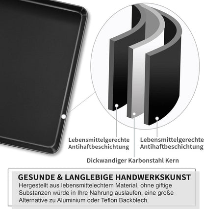 Backblech Set Karbonstahl Rechteckig Antihaft Backform 2er 31,5 cm x