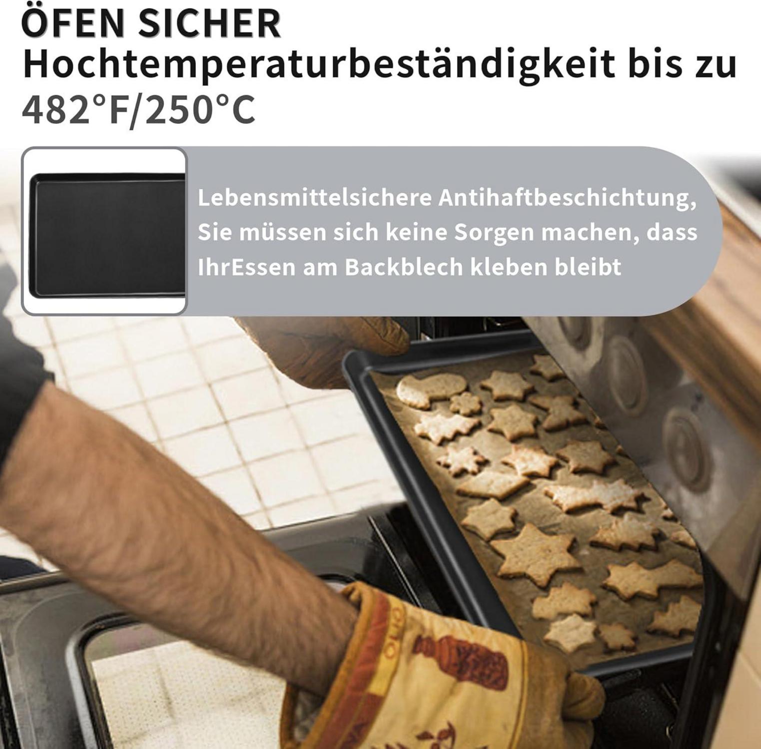Homikit 2er Set Backblech Rechteckig Karbonstahl Antihaft 31,5x24,5x2,5cm