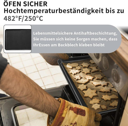 Homikit 2er Set Backblech Rechteckig Karbonstahl Antihaft 31,5x24,5x2,5cm