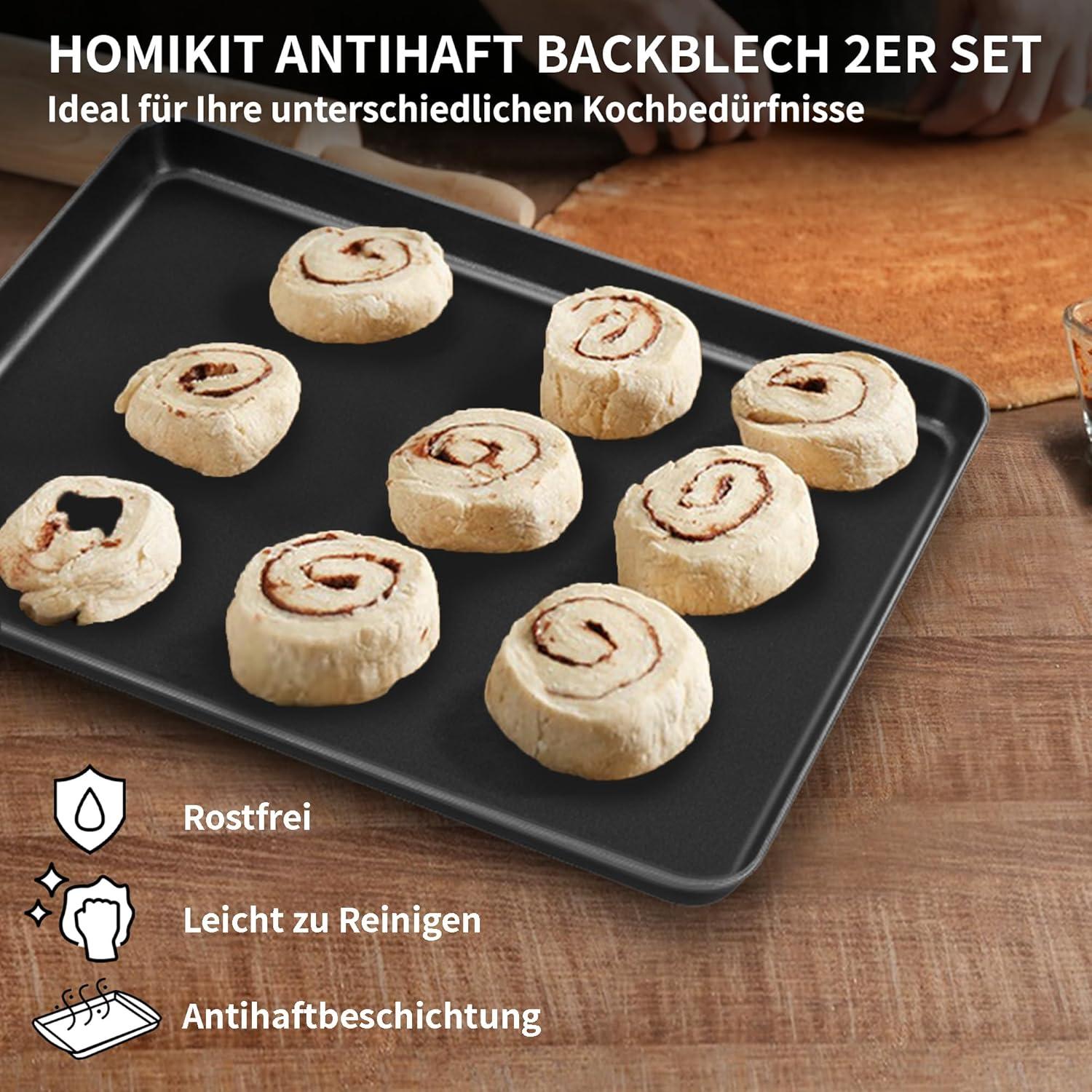 Homikit 2er Set Backblech Rechteckig Karbonstahl Antihaft 31,5x24,5x2,5cm