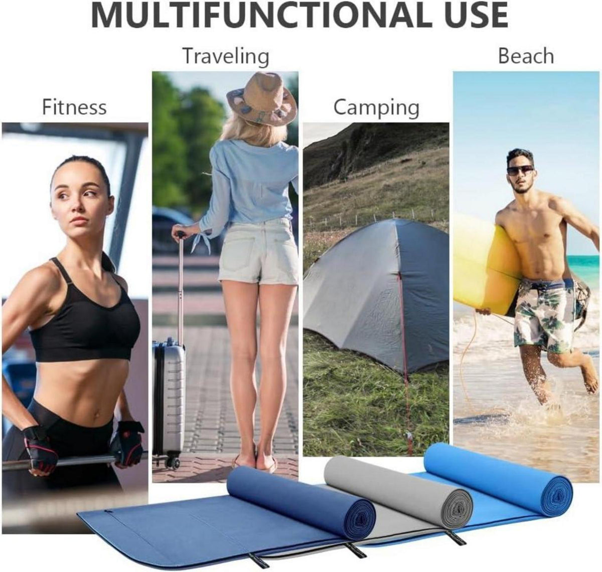 Mikrofaser Handtuch 130 x 50 cm Schnelltrocknend Blau Fitness Sauna Strand