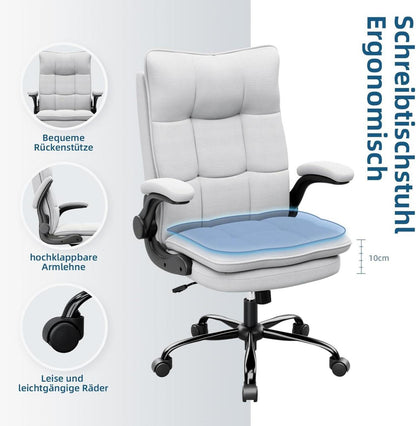Ergonomischer Bürostuhl mit hochklappbarer Armlehne, Grau, 150 kg