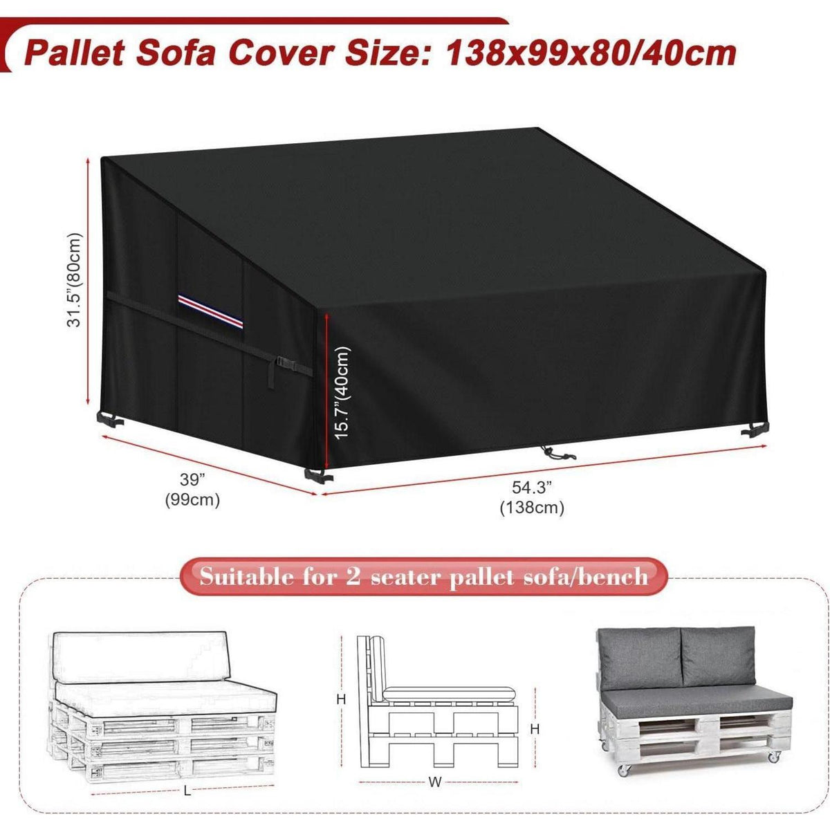 Wasserdichte Palettenmöbel Abdeckung für Gartensofa 138x99x80/40cm