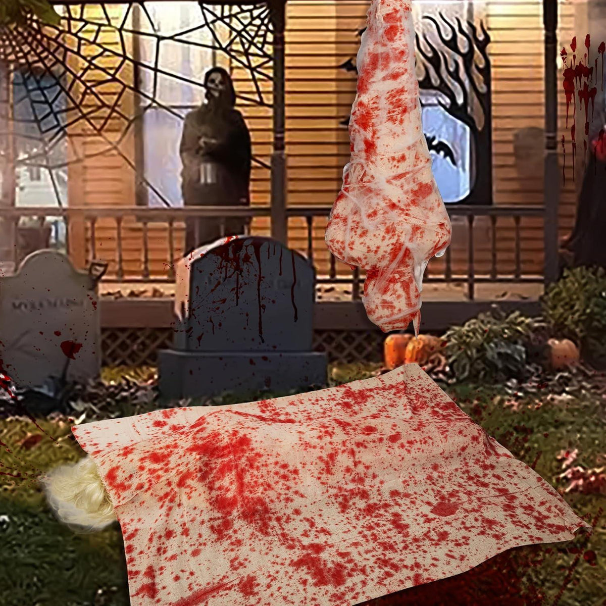 2x Halloween Leichen Requisiten Set mit Gaze & Blutverband