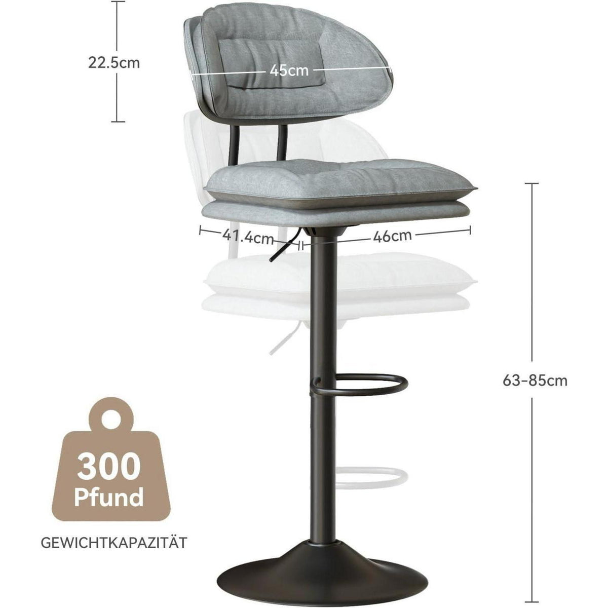 Barhocker 2er Set Ergonomisch Gepolstert Hellgrau